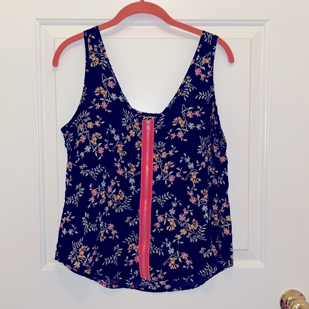 Bjewel floral tank top with pink neon zipper back